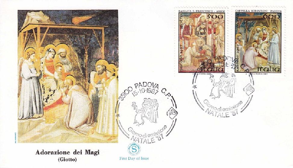 IT1829 - 15/10/1987 - 2v - Natale - Presepe e Adorazione dei magi, dipinti di Giotto