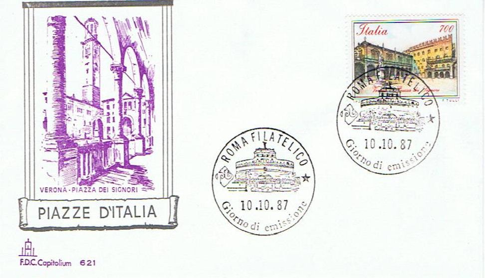 IT1825 - 10/10/1987 - 4v - Piazze dItalia 1 emis.: Ascoli Piceno , Palermo , Torino , Verona