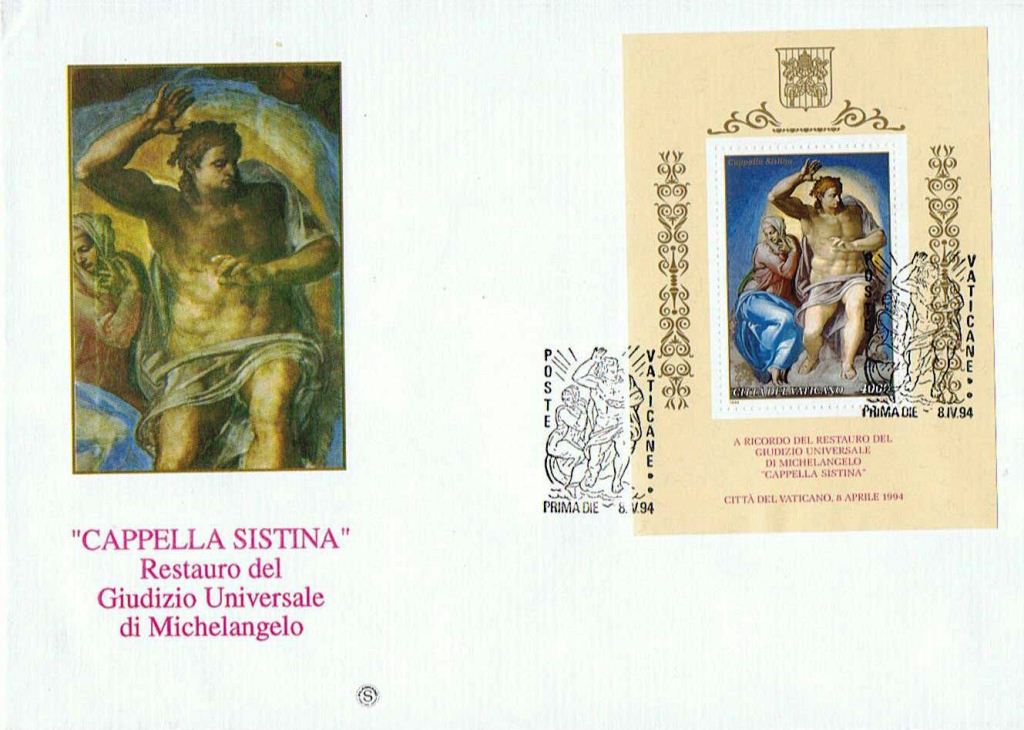 SCV 1994 - 989 BF14 Blocco Foglietto - Restauro della cappella Sistina - Cristo e la Madonna , Fregi e diciture