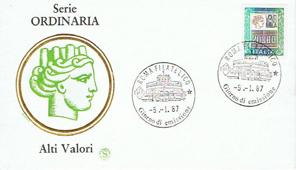 IT1804 - 05/01/1987 - 1v - Alti valori ordinari - Ornamenti e Italia turrita L.20.000