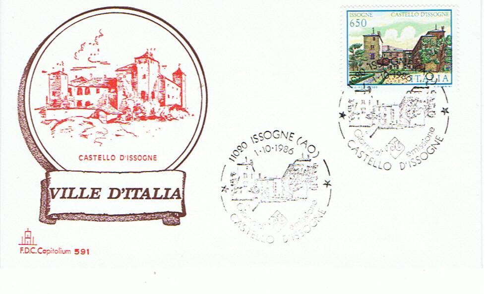 IT1793 - 01/10/1986 - 5v - Ville dItalia 7 emis.: Borromeo , Necker , Palagonia , Medicea , Casltello DIssogne