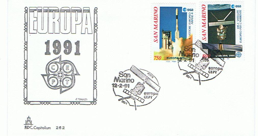 RSM 1991 - 1309 S278 Serie cpl. 2 val. - Europa Unita - CEPT - Vettore Ariane-4 , Satellite ERS-1