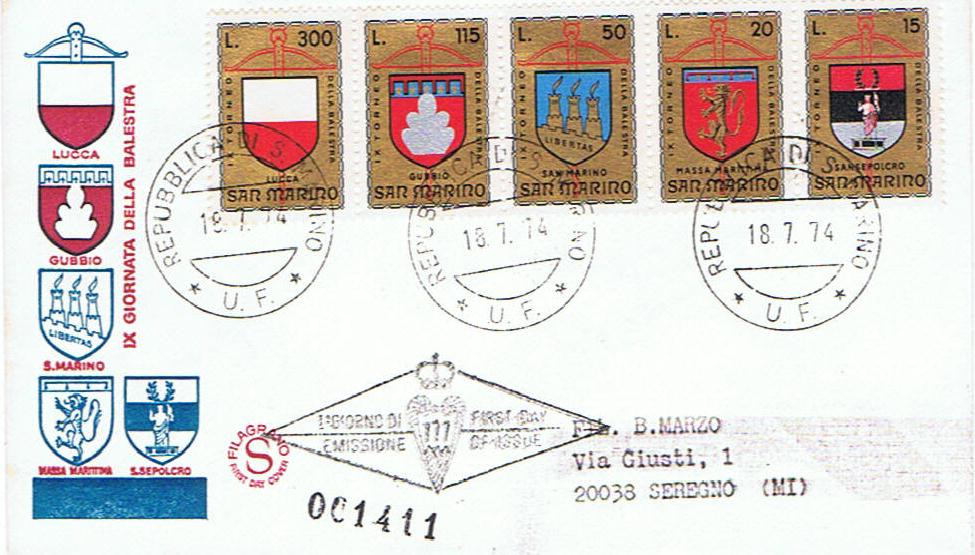 RSM 1974 - 921 S174 Serie cpl. 5 val. - 9 torneo della balestra