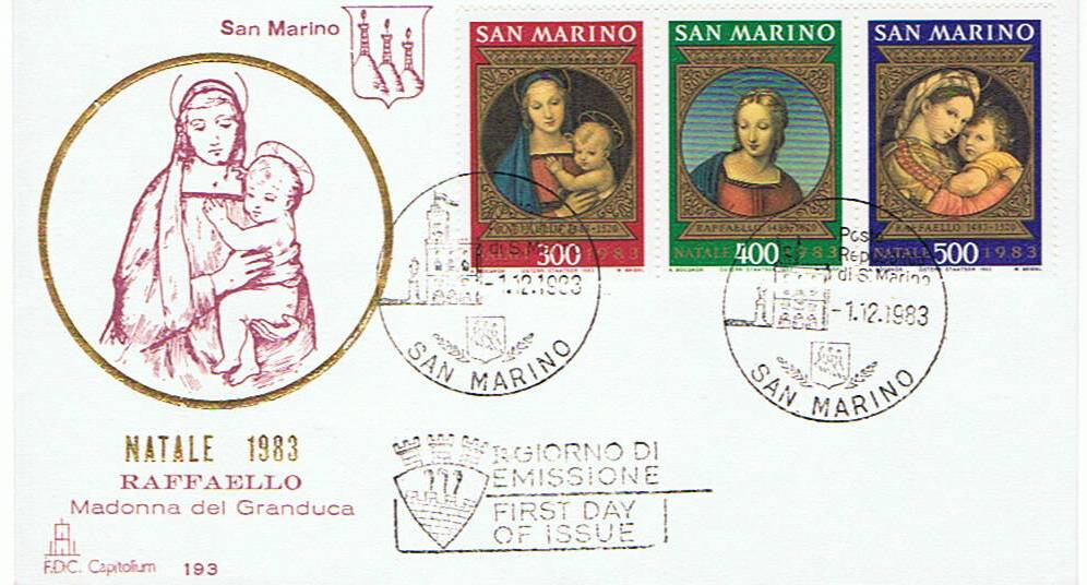 RSM 1983 - 1129 S227 Serie cpl. 3 val. - Natale - Madonna del Granduca , Madonna del Cardellino , Madonna della seggiola