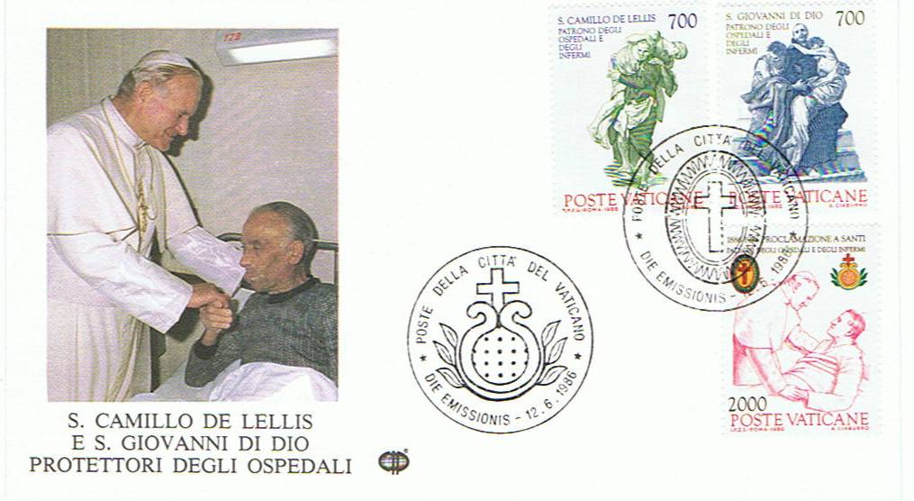 SCV 1986 - 797 Serie 3 val. - Centenario della proclamazione dei Santi Camillo de Lellis e Giovanni di Dio a protettori degli ospedali e degli infermi