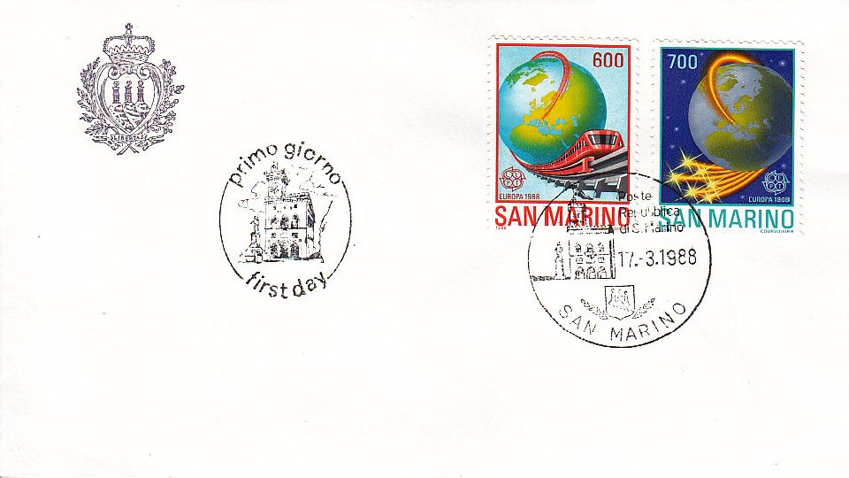 RSM 1988 - 1221 S253 Serie cpl. 2 val. - Europa - Globo e treno , Globo e fibre ottiche