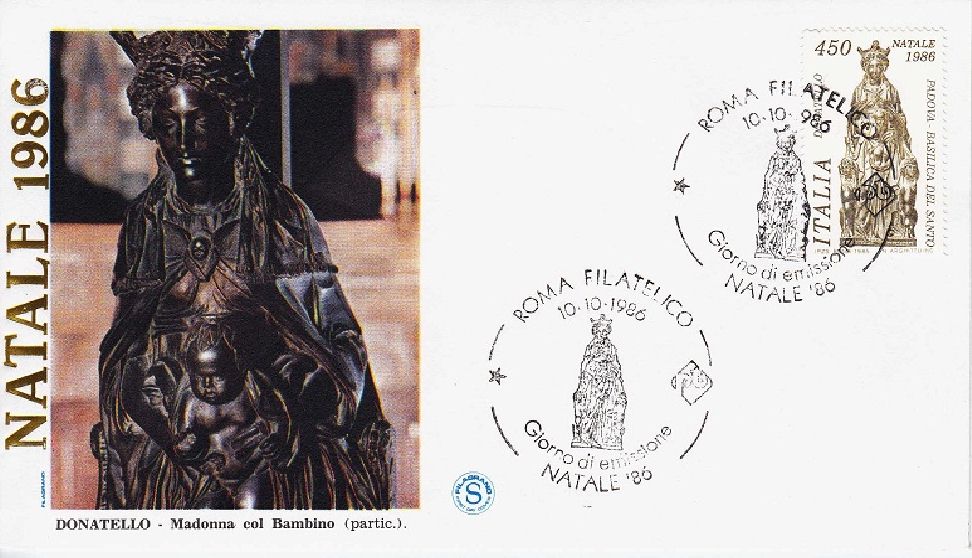 IT1798 - 10/10/1986 - 1v - Natale - Madonna col bambino, opera di Donatello