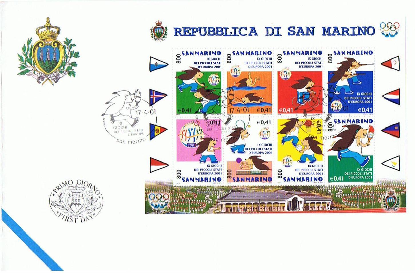 RSM 2001 - 1801 S377 Serie cpl. 8 val. BF73 Blocco Folgietto - 9 edizione dei giochi dei piccoli stati dEuropa