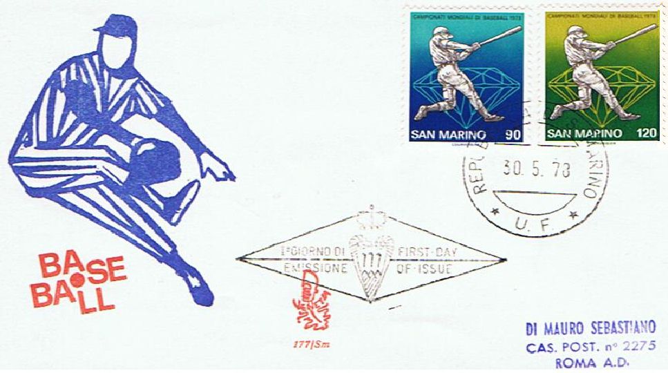 RSM 1978 - 1002 S196 Serie cpl. 2 val. - Campionati mondiali di baseball - Giocatore di baseball e schema del diamante