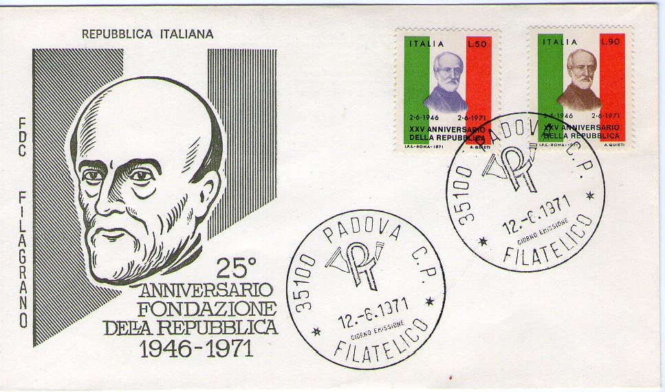 IT1149 - 12/06/1971 - 2v - 25 anniversario della repubblica - Giuseppe Mazzini e tricolore