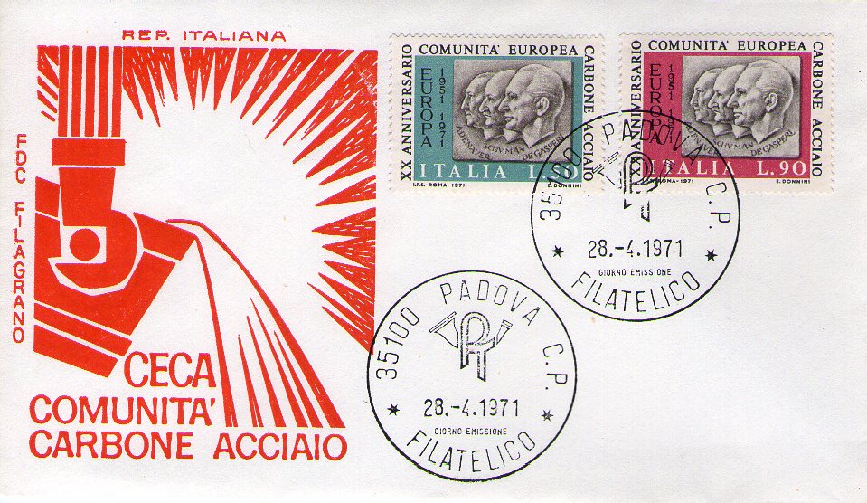 IT1145 - 28/04/1971 - 2v - Ventennale della C.E.C.A. Comunit Europea Carbone Acciaio