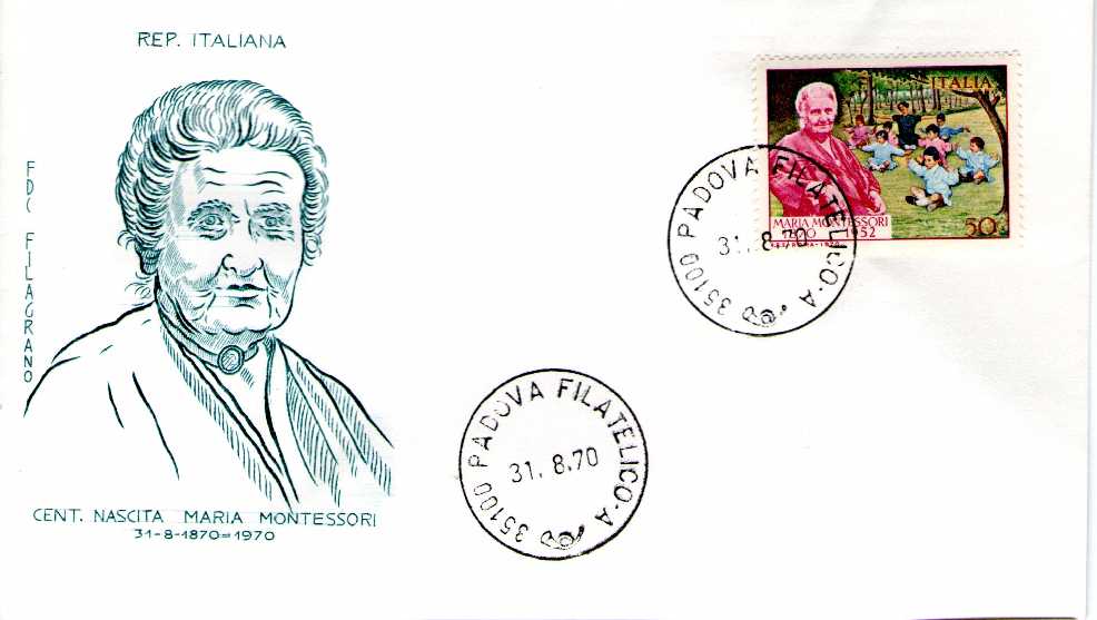 IT1127 - 31/08/1970 - 1v - Centenario della nascita di Maria Montessori 50 .