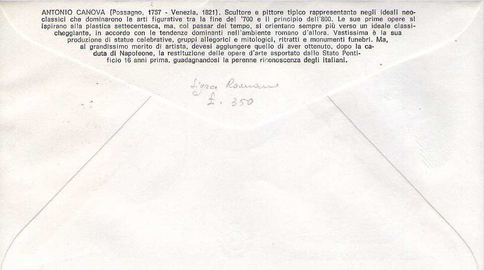 IT1185 - 13/10/1972 - 1v - 150 anniversario della morte di Antonio Canova - Le tre grazie 50 