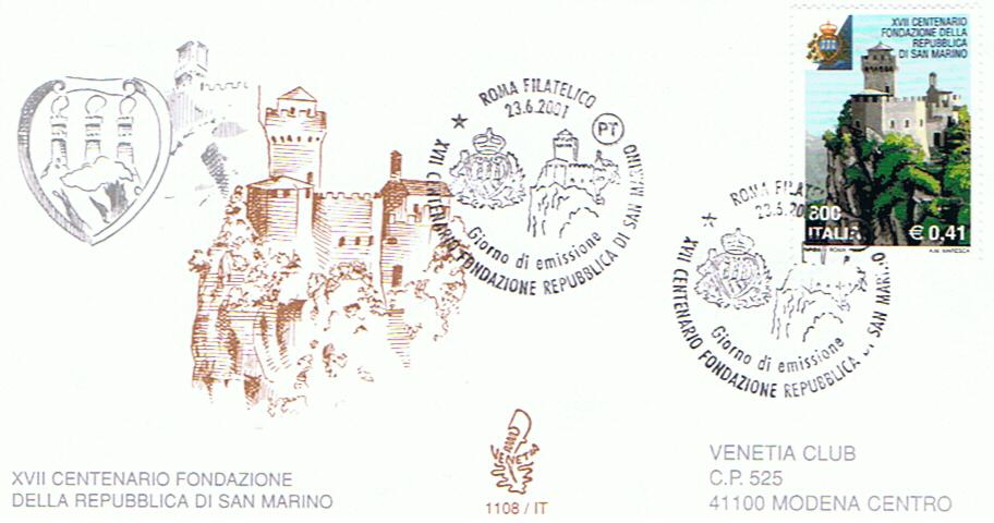 IT2588 - 23/06/2001 - 1v - 17 centenario della fondazione della Repubblica di San Marino