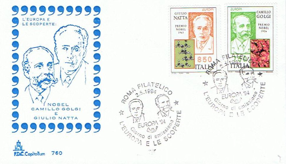 IT2139 - 02/05/1994 - 2v - Europa - 39 emissione - Camillo  Golgi , Giulio Natta