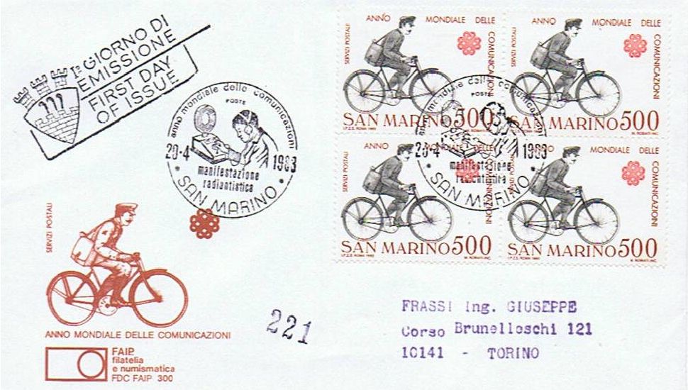 RSM 1983 - 1121 S224 Serie cpl. 2 val. - Anno mondiale delle comunicazioni - Radioamatore , Postino in bicicletta