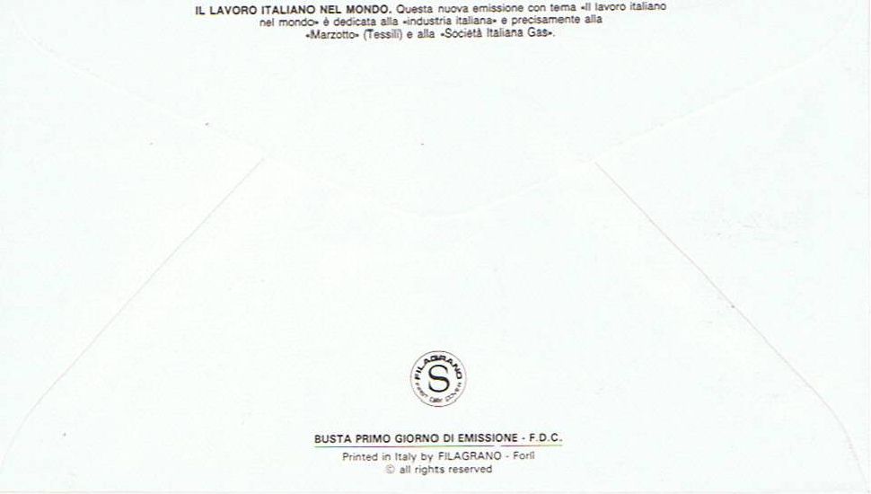 IT1806 - 27/02/1987 - 2v - Lavoro italiano per il mondo 8 emis.: Industria tessile, Marzotto - Italgas