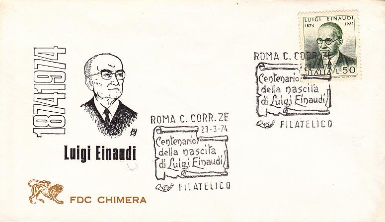 IT1244 - 23/03/1974 - 1v - Centenario della nascita di Luigi Einaudi 50 