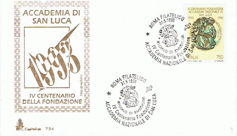 IT2085 - 31/05/1993 - 1v - 4 centenario della fondazione dellaccademia nazionale di San Luca