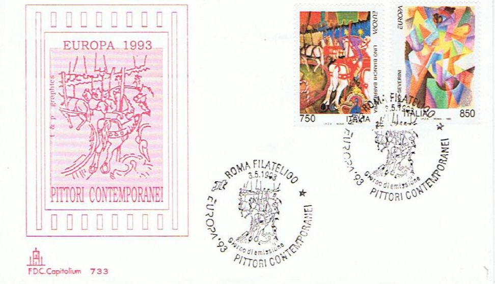 IT2083 - 03/05/1993 - 2v - Europa 38 emissione - Pittori contemporanei