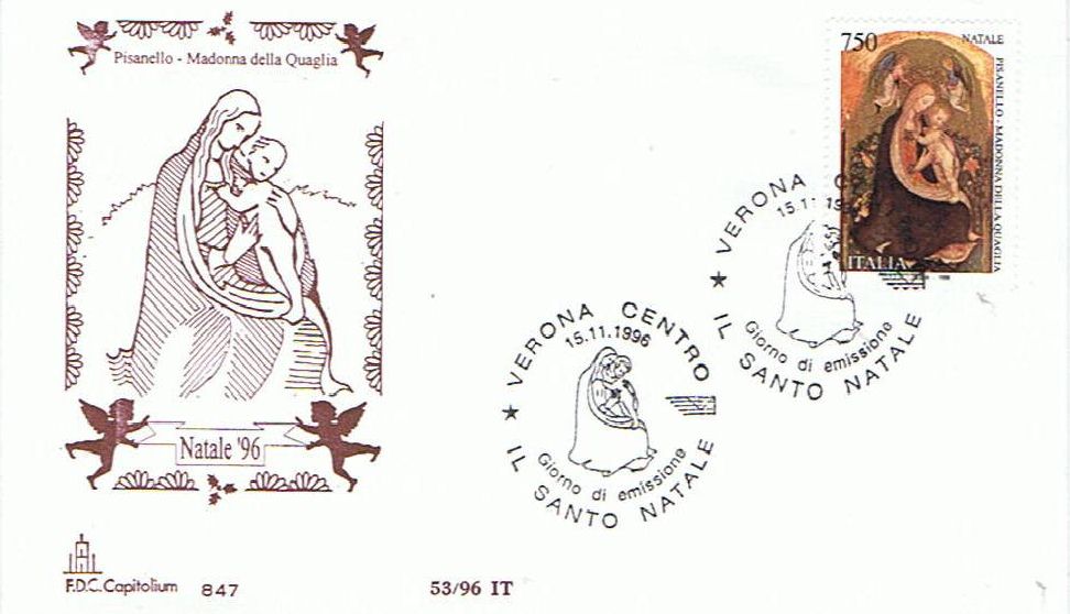 IT2287 - 15/11/1996 - 2v - Natale - Madonna della quaglia, dipinto di Pisanello , Babbo Natale