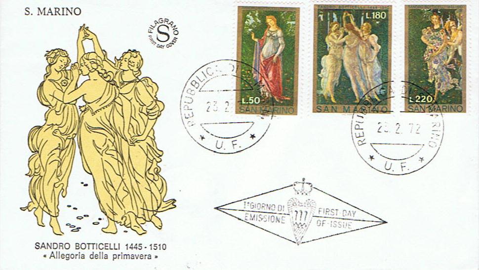 RSM 1972 - 846 S160 Serie cpl. 3 val. - Allegorie di San Marino - Primavera di Botticelli