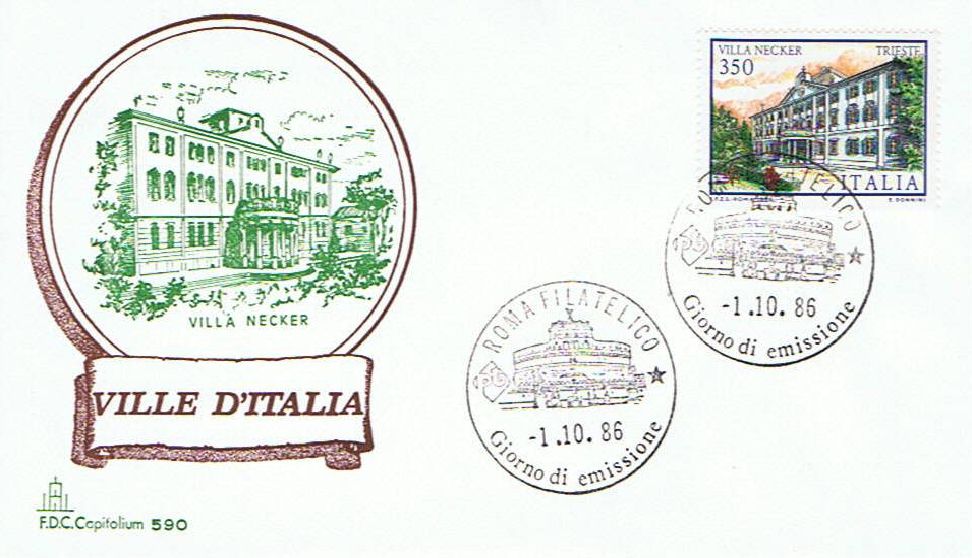 IT1793 - 01/10/1986 - 5v - Ville dItalia 7 emis.: Borromeo , Necker , Palagonia , Medicea , Casltello DIssogne