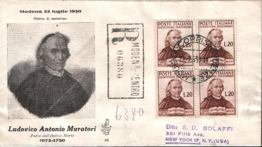 IT0625 - 22/07/1950 - 1v - Bicentenario della morte di Ludovico Antonio Muratori 20 .