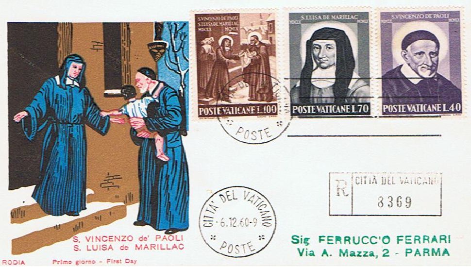 SCV 1960 - 295 S78 Serie completa 3 val. - 3 centenario della nascita si San Vincenzo de Paoli e di Santa Luisa de Marillac