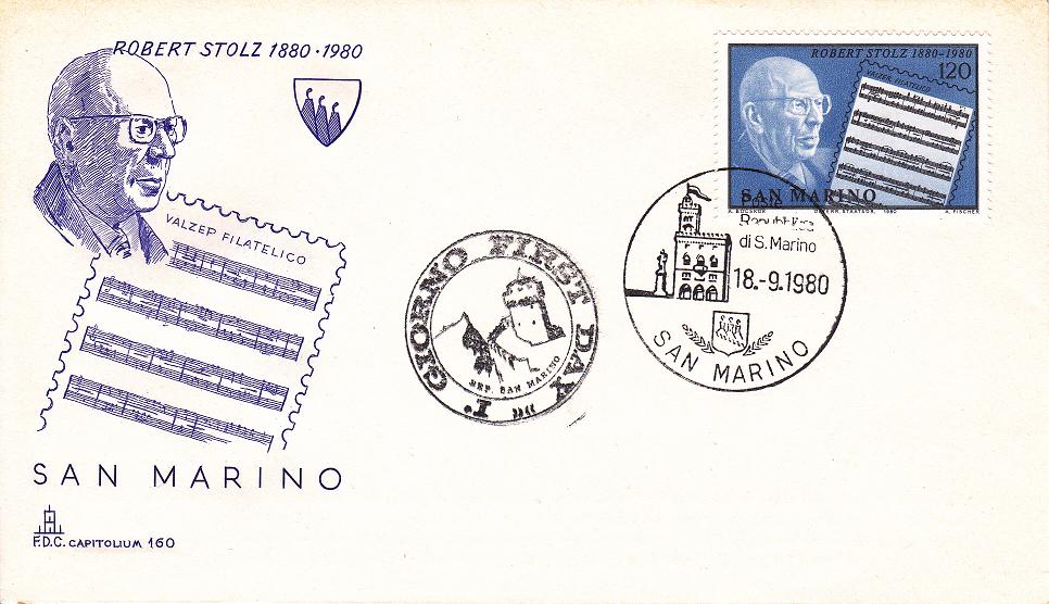 RSM 1980 - 1063 - Centenario della nascita di Robert Stolz - Ritratto di R.Stolz e spartito musicale 120 .