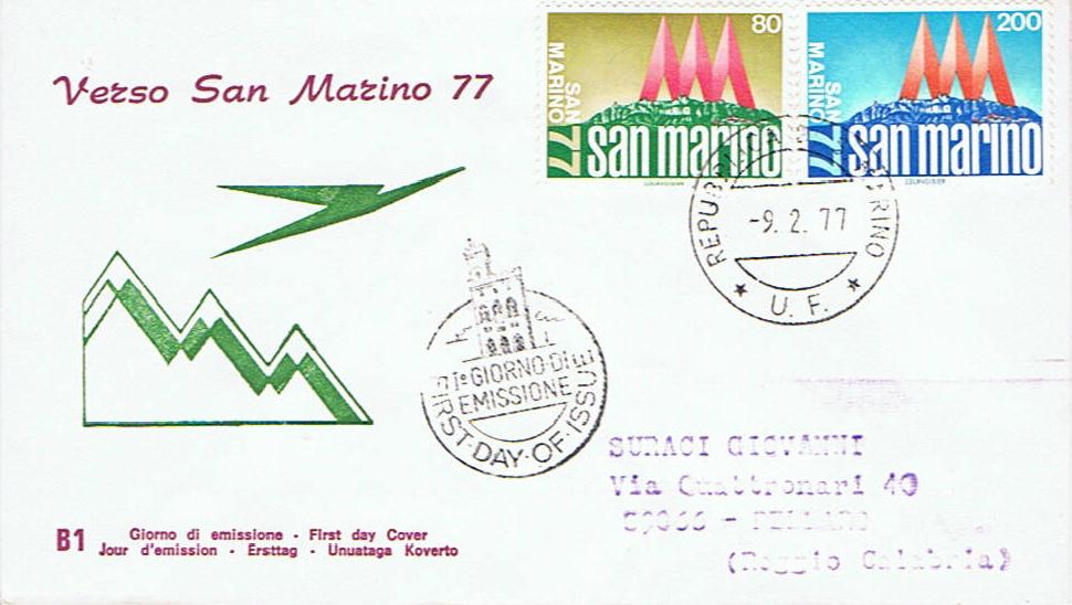 RSM 1977 - 975 + A154 S189 Serie cpl. 4 val. - Manifestazione filatelica San Marino 1977 - Posta Aerea