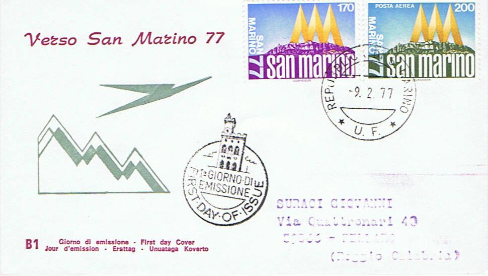 RSM 1977 - 975 + A154 S189 Serie cpl. 4 val. - Manifestazione filatelica San Marino 1977 - Posta Aerea