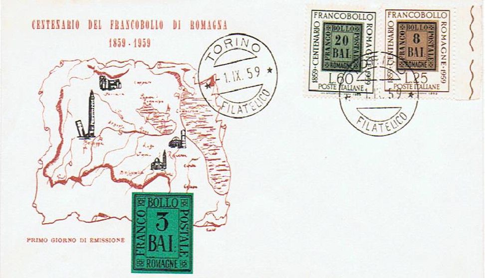 IT0875 - 01/09/1959 - 2v - Centenario dei francobolli delle Romagne