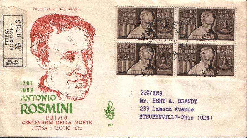 IT0781 - 01/07/1955 - 1v - Centenario della morte di Antonio Rosmini  25