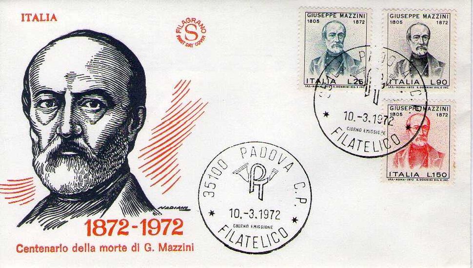 IT1168 - 10/03/1972 - 3v - Centenario della morte di Giuseppe Mazzini