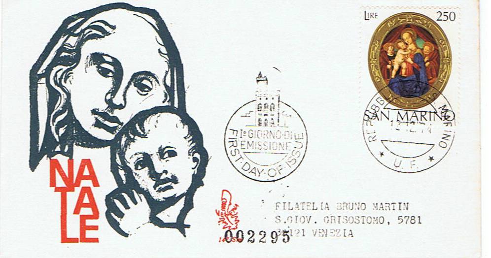 RSM 1974 - 930 - Natale - Madonna col Bambino 250 .